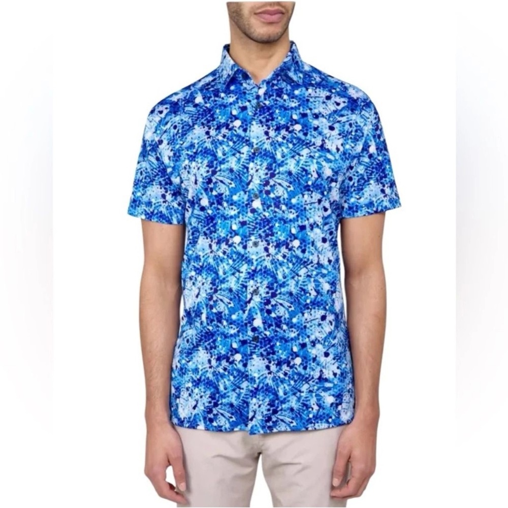Con.Struct Men's Blue Floral Slim Fit Casual Button Down Shirt